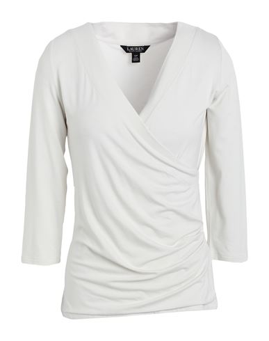 Lauren Ralph Lauren Wrap-style Jersey Top Woman T-shirt Off White Size Xl Viscose, Elastane