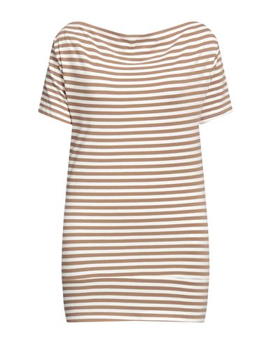 Woman T-shirt Khaki Size XS Cotton, Elastane