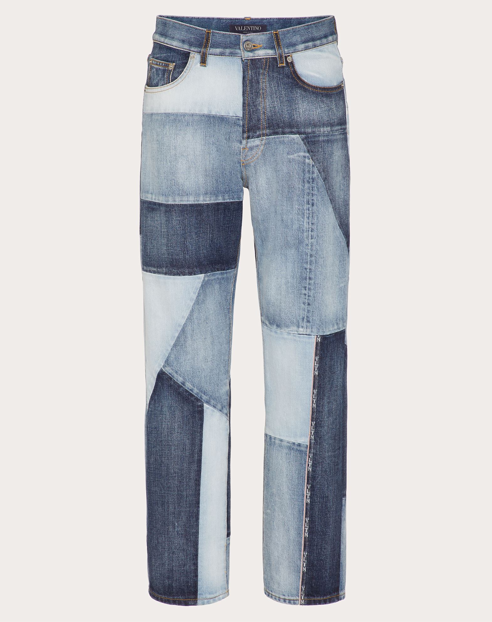 Click to view more detailed imagery on our partner's website Valentino Uomo Denim Patchwork Pants In Blue