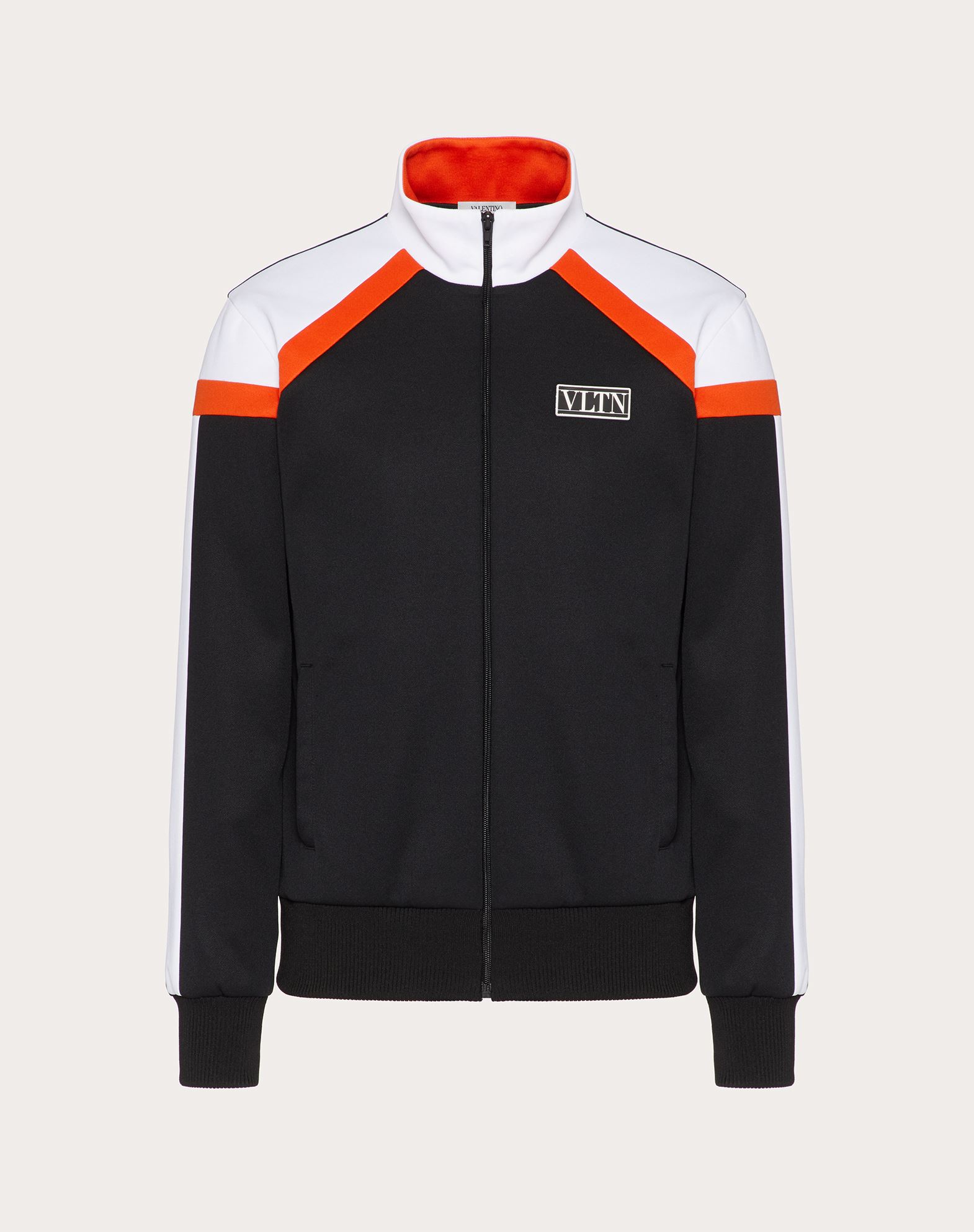 Click to view more detailed imagery on our partner's website Valentino Uomo Technical Cotton Sweatshirt With Vltn Tag Color Block In Black/neon Orange