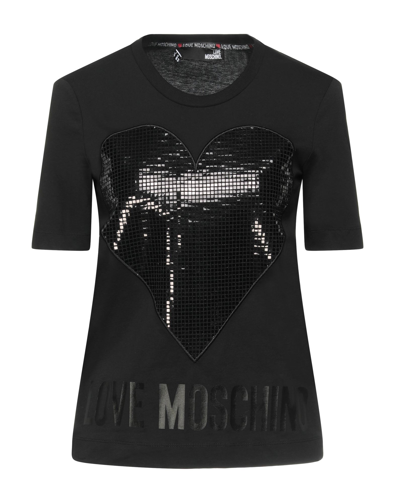 《セール開催中》LOVE MOSCHINO レディース T シャツ ブラック 38 コットン 95% / ポリウレタン 5% / ナイロン / 金属