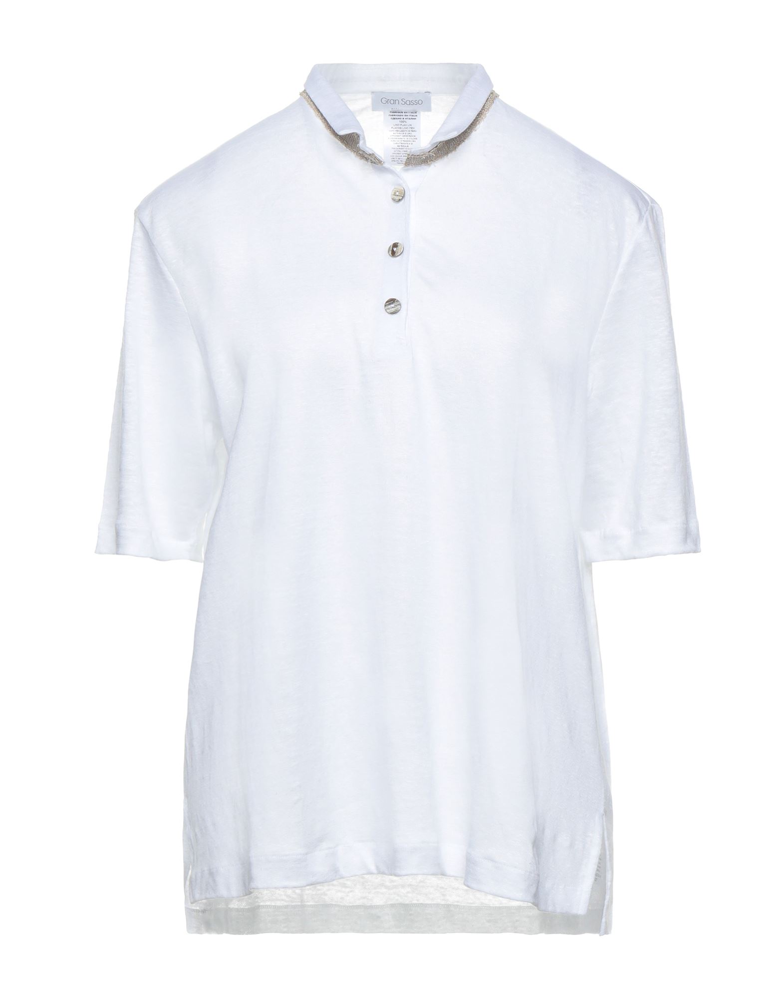 ＜YOOX＞ GRAN SASSO レディース ポロシャツ ホワイト 42 リネン 100%画像