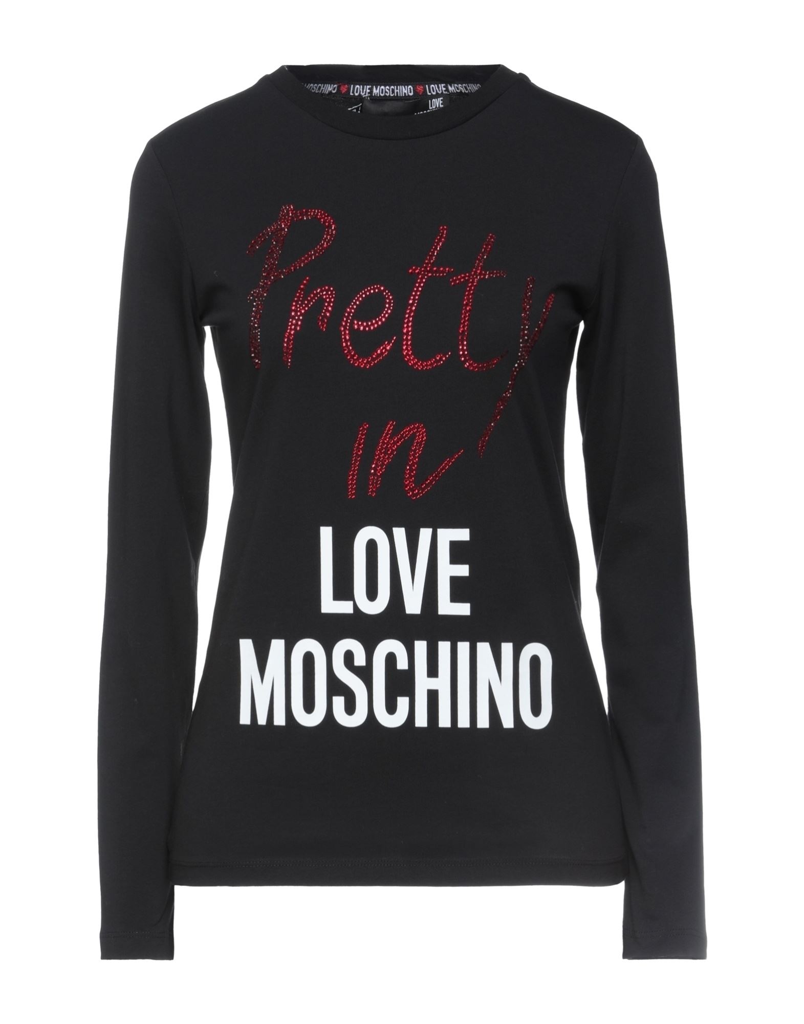 《セール開催中》LOVE MOSCHINO レディース T シャツ ブラック 44 コットン 96% / ポリウレタン 4% / ガラス