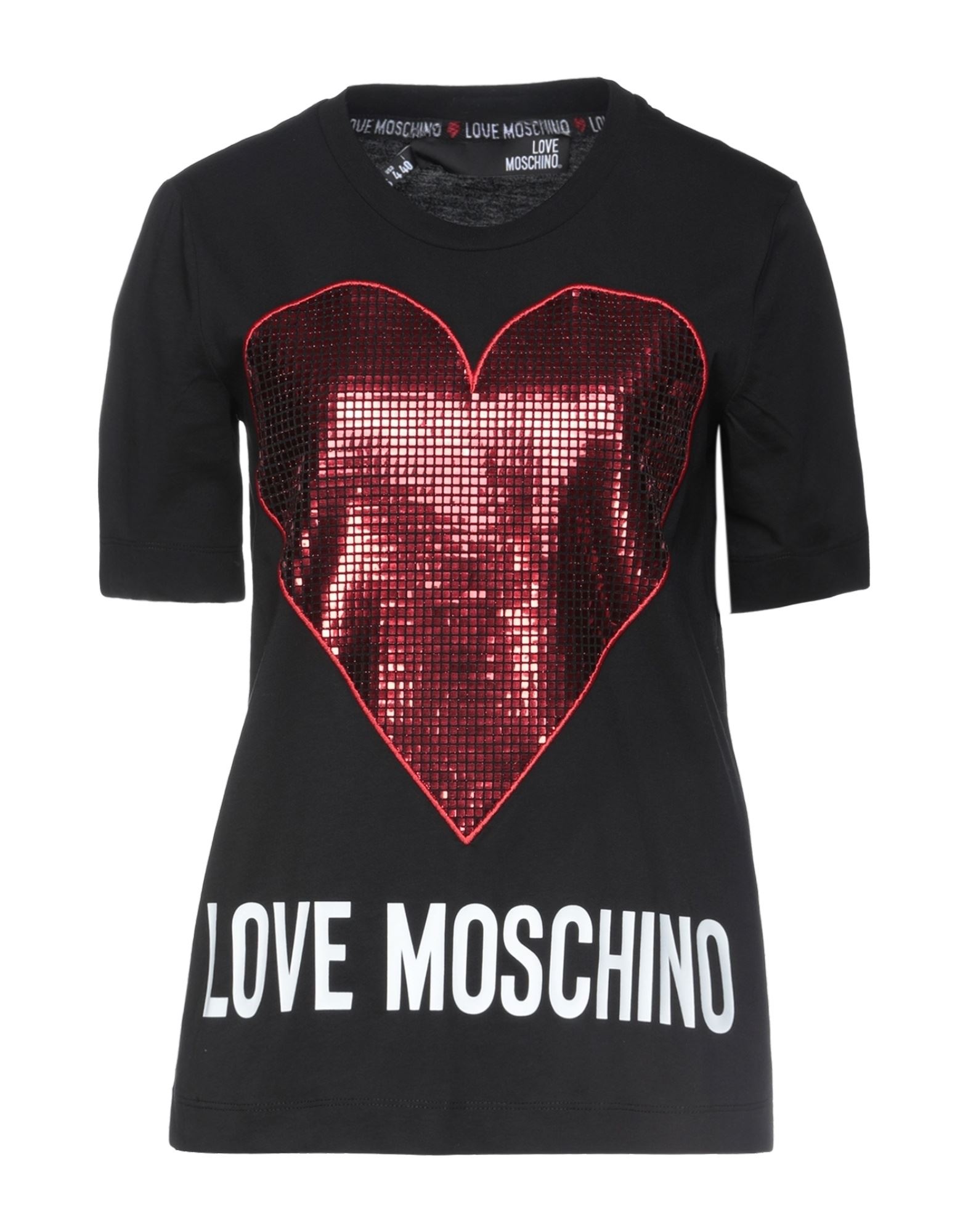 《セール開催中》LOVE MOSCHINO レディース T シャツ ブラック 40 コットン 100% / ポリウレタン / ナイロン / 金属