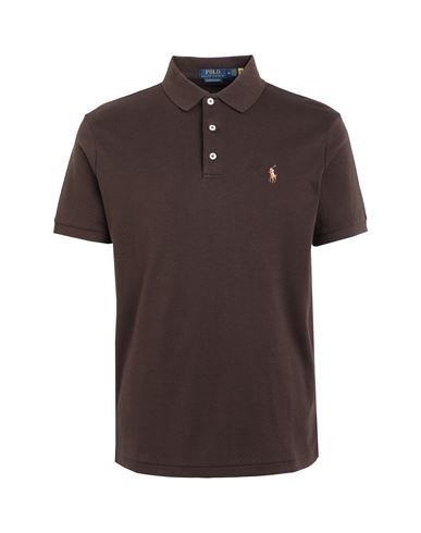 Polo Ralph Lauren Custom Slim Fit Soft Cotton Polo Shirt Man Polo Shirt Dark Brown Size Xxl Cotton