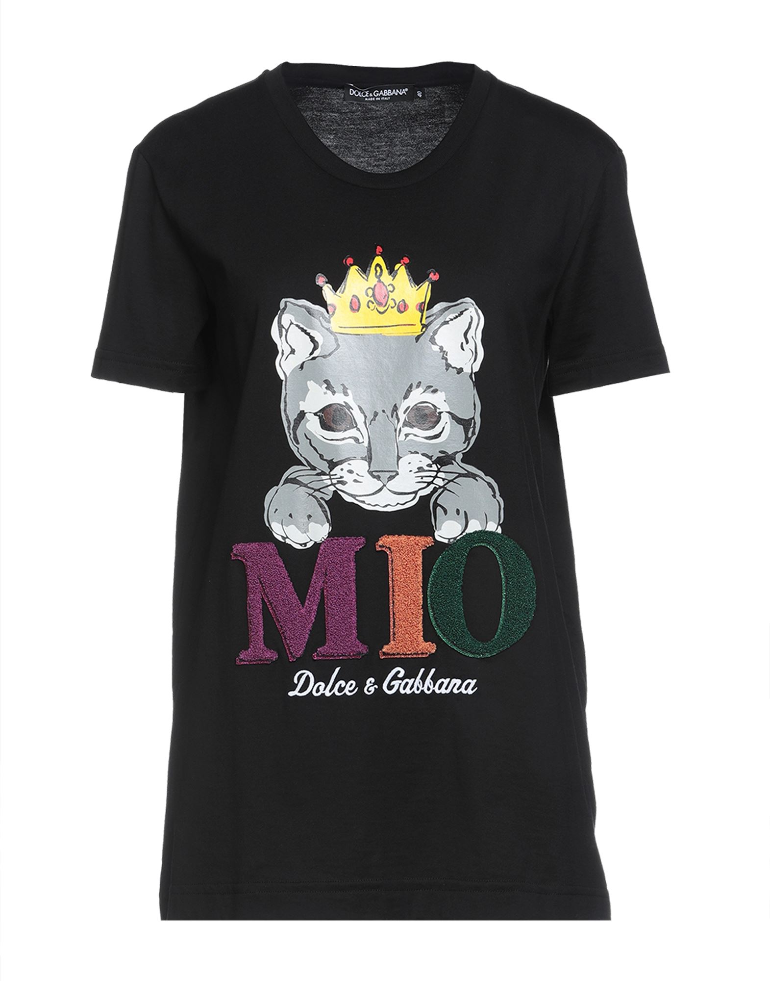 《セール開催中》DOLCE & GABBANA レディース T シャツ ブラック 36 コットン 100% / ウール / アクリル / 金属化ポリエステル / ポリエステル