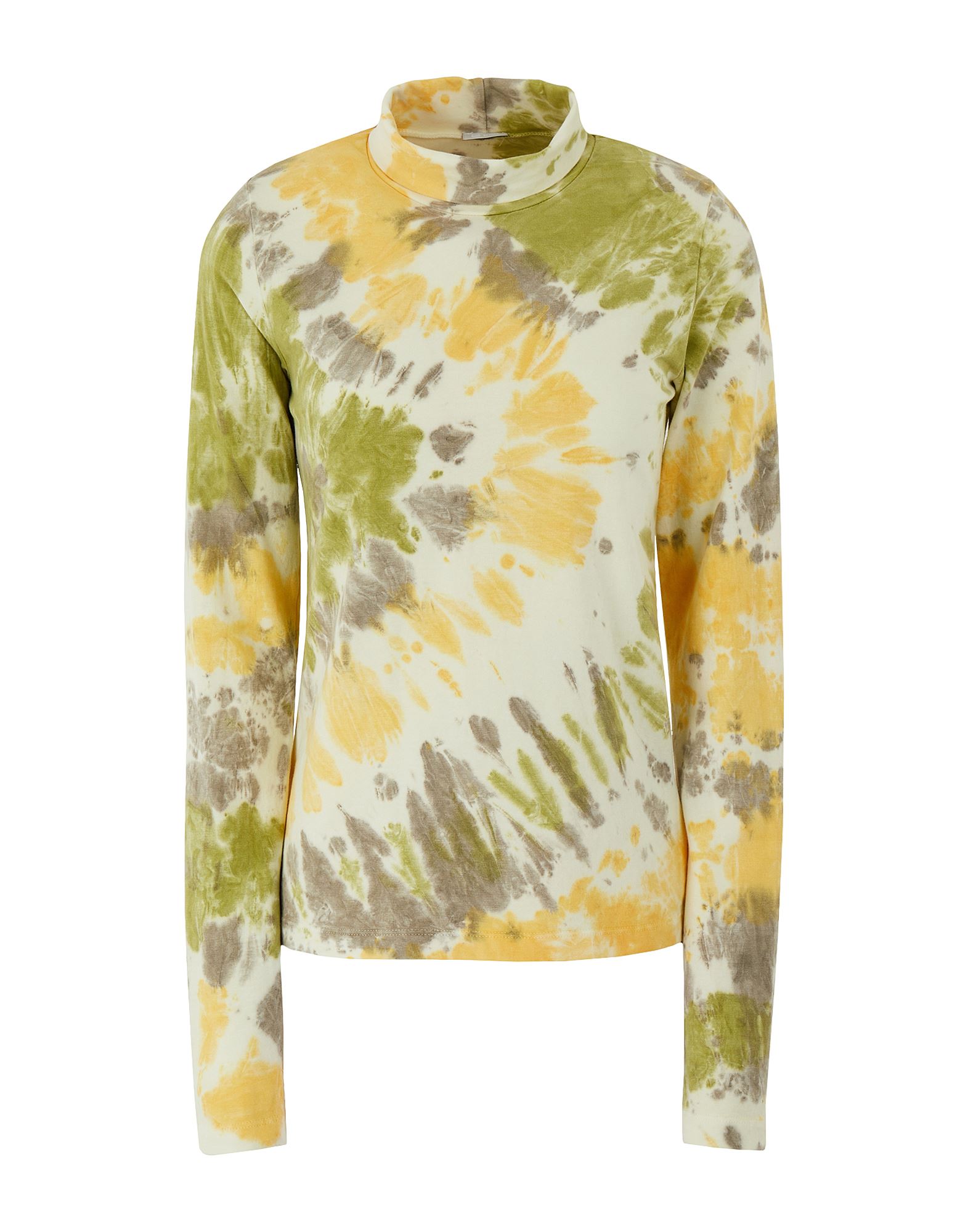 《セール開催中》8 by YOOX レディース T シャツ グリーン XS オーガニックコットン 96% / ポリウレタン 4% ORGANIC COTTON TIE DYE HIGH NECK L/SLEEVE TOP