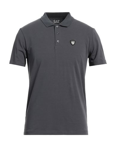 Ea7 Man Polo Shirt Steel Grey Size Xs Cotton, Elastane
