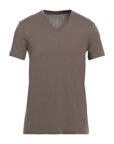 Armani Exchange Man T-shirt Khaki Size M Pima Cotton In Brown