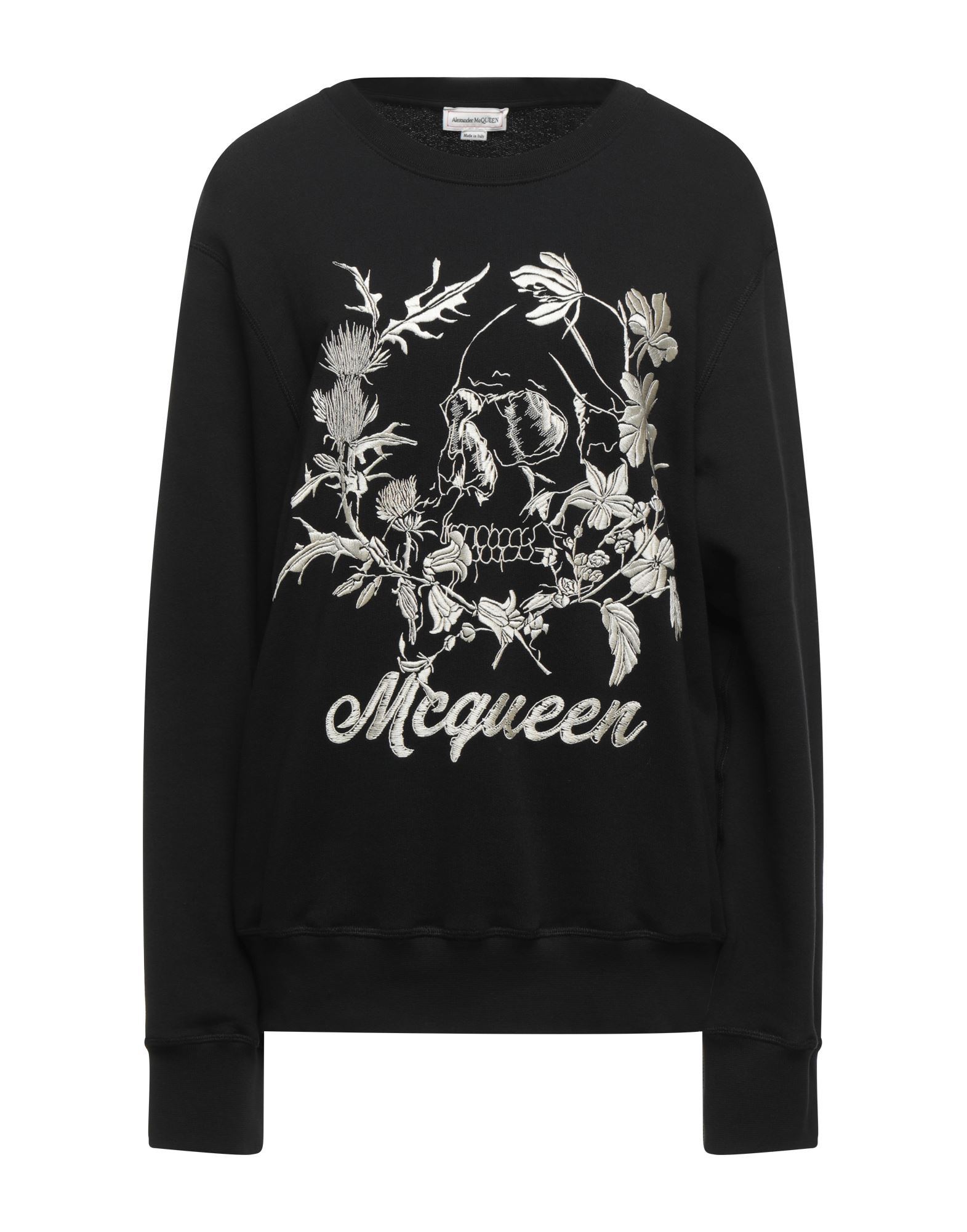 《セール開催中》ALEXANDER MCQUEEN レディース スウェットシャツ ブラック L コットン 100% / ポリウレタン / レーヨン / ポリエステル