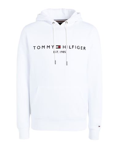 Tommy Hilfiger Tommy Logo Hoody Man Sweatshirt White Size L Cotton, Polyester