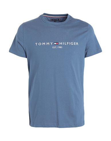 Tommy Hilfiger Tommy Logo T-shirt Man T-shirt Slate Blue Size Xl Organic Cotton