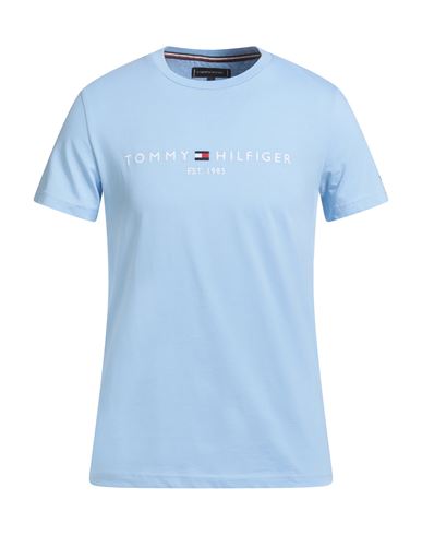 Tommy Hilfiger Tommy Logo T-shirt Man T-shirt Light Blue Size S Cotton