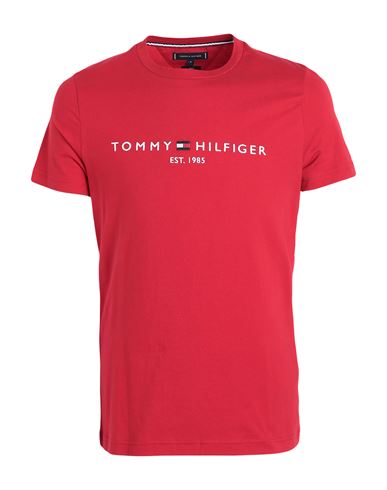 Shop Tommy Hilfiger Tommy Logo T-shirt Man T-shirt Tomato Red Size L Cotton