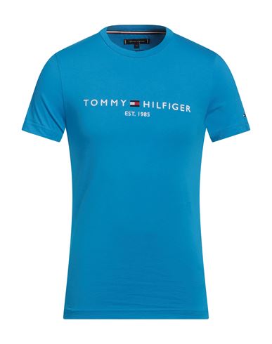 Tommy Hilfiger Tommy Logo T-shirt Man T-shirt Azure Size S Cotton In Blue
