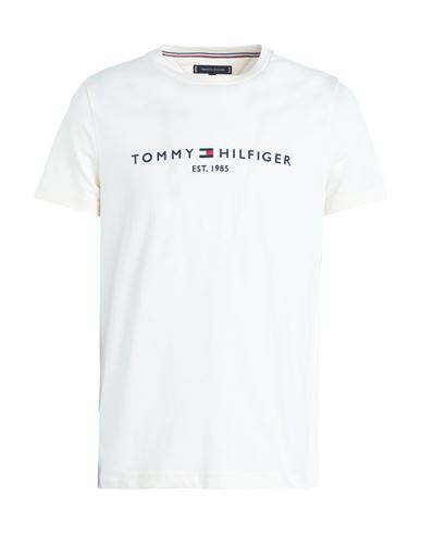 Shop Tommy Hilfiger Tommy Logo T-shirt Man T-shirt Cream Size L Cotton In White