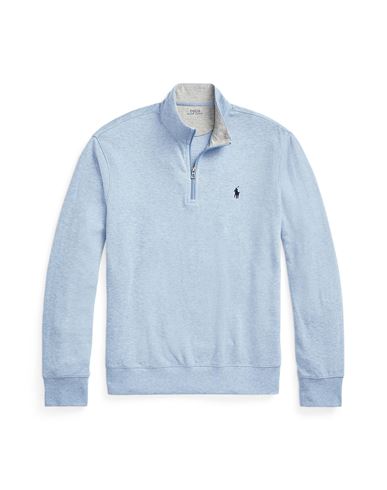 Polo Ralph Lauren Luxury Jersey Quarter-zip Pullover Man Sweatshirt Light Blue Size L Cotton, Viscos