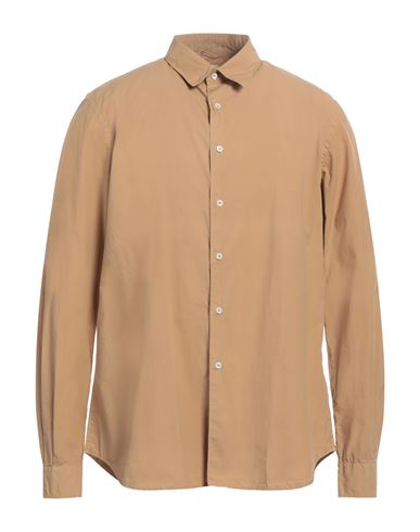 Shop Aspesi Man Shirt Camel Size 16 Cotton In Beige