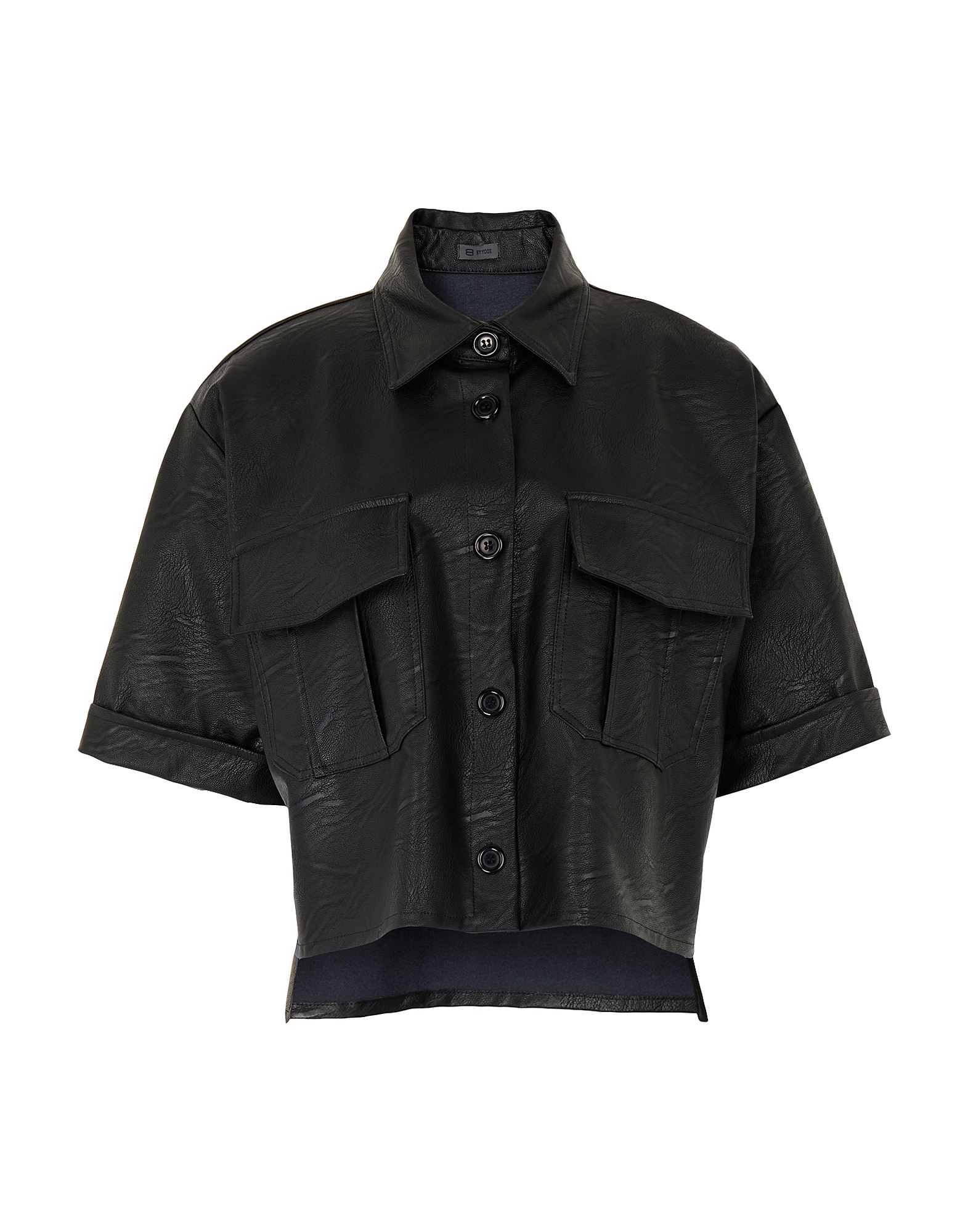 ＜YOOX＞ ★50%OFF！8 by YOOX レディース シャツ ブラック 38 ポリウレタン 100% BUTTONED S/SLEEVE SHIRT W/ FRONT POCKETS