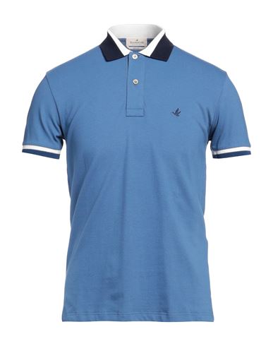 Brooksfield Man Polo Shirt Pastel Blue Size 36 Cotton, Elastane
