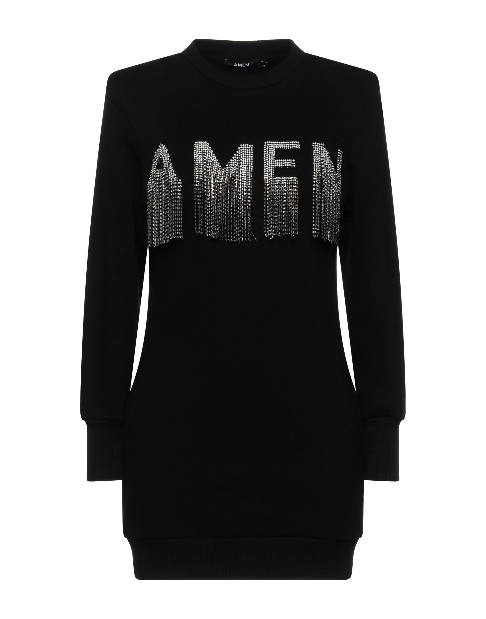 《セール開催中》AMEN レディース ミニワンピース＆ドレス ブラック XS コットン 100% / ポリウレタン / 金属 / ガラス