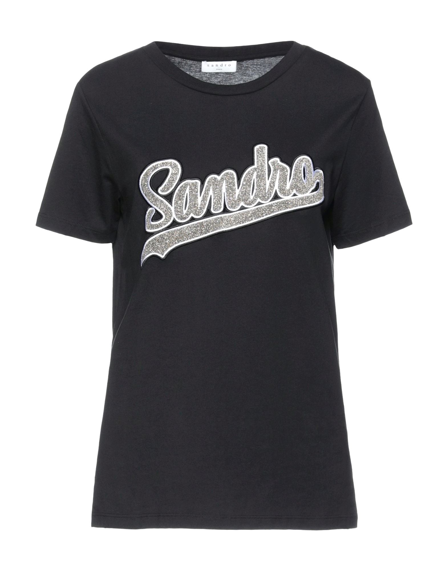 《セール開催中》SANDRO レディース T シャツ ブラック 1 コットン 100% / ポリエステル / 金属繊維 / ポリウレタン / レーヨン