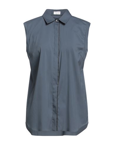 Brunello Cucinelli Woman Shirt Slate Blue Size Xl Cotton, Polyamide, Elastane, Brass