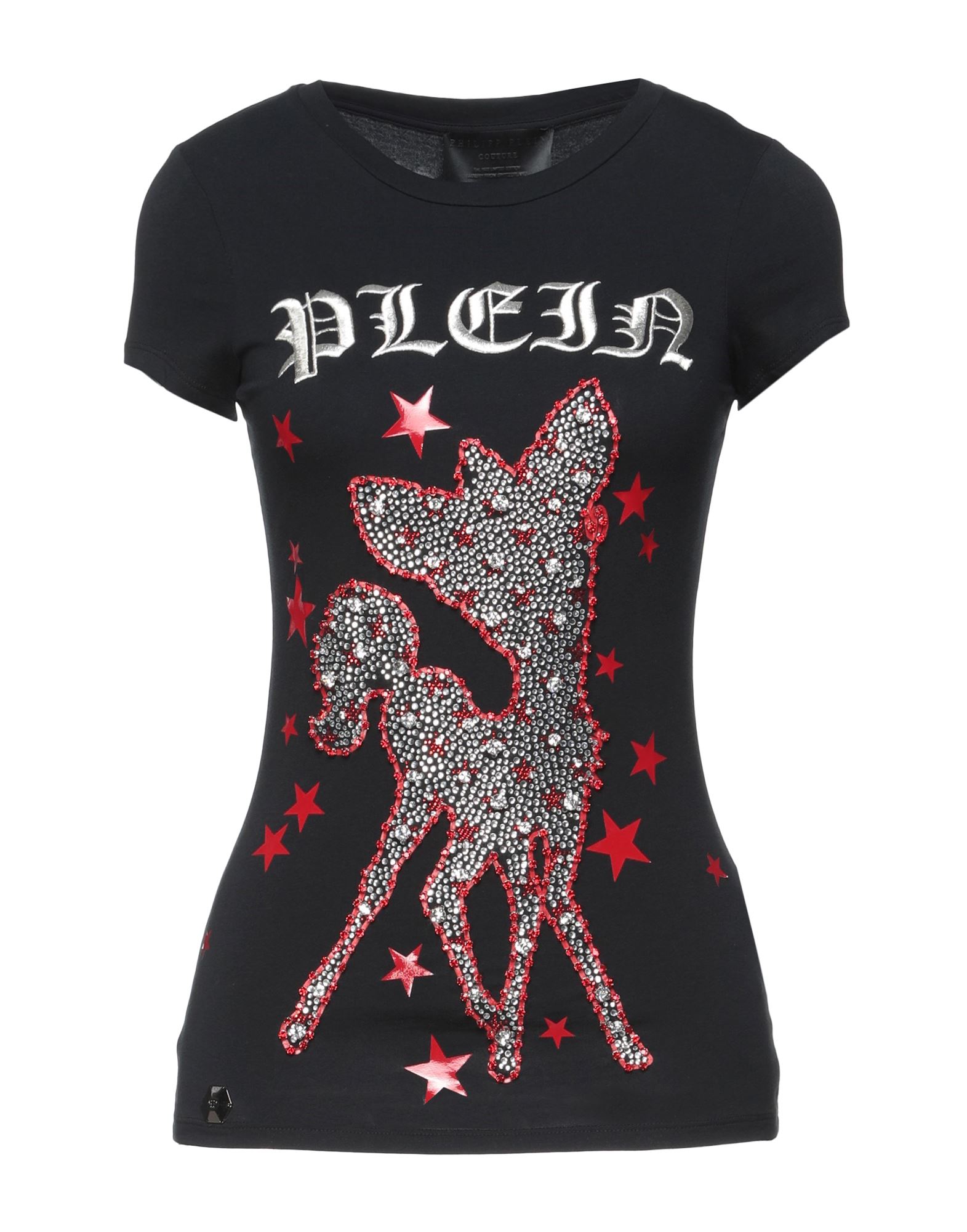 《セール開催中》PHILIPP PLEIN レディース T シャツ ブラック XS コットン 95% / ポリウレタン 5% / ポリウレタン / ガラス / 金属