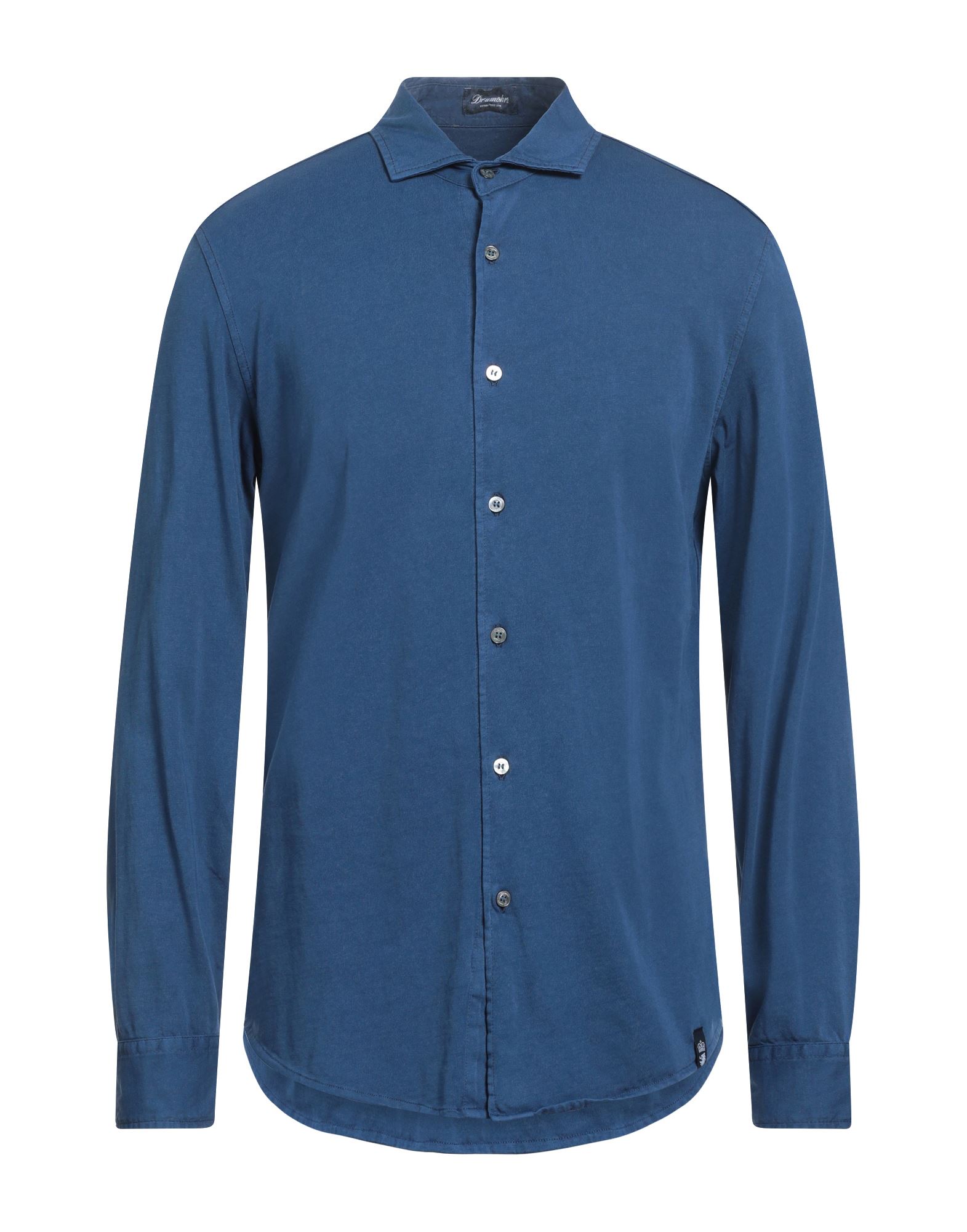 Shop Drumohr Man Shirt Navy Blue Size Xxl Cotton