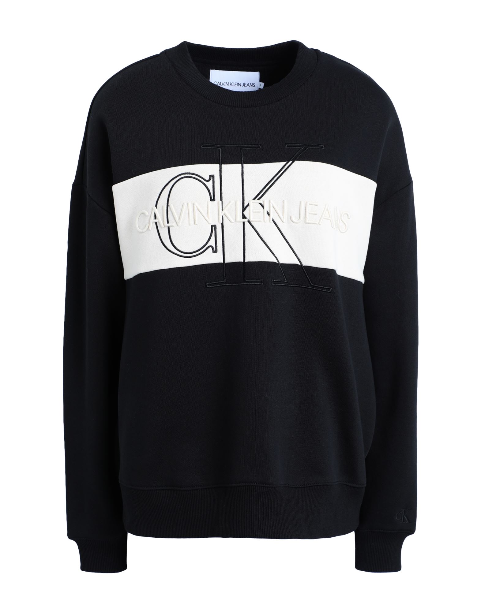 《セール開催中》CALVIN KLEIN JEANS レディース スウェットシャツ ブラック XS オーガニックコットン 63% / ポリエステル 37% MONOGRAM BLOCKING SWEATER