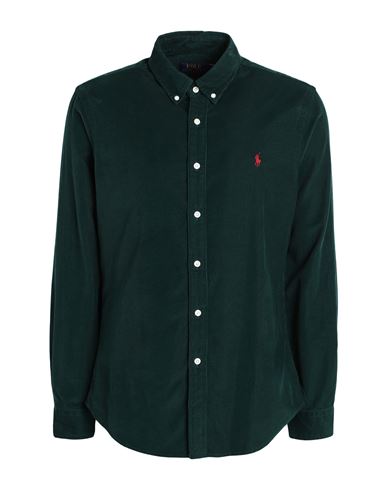 Shop Polo Ralph Lauren Slim Fit Corduroy Shirt Man Shirt Emerald Green Size L Cotton