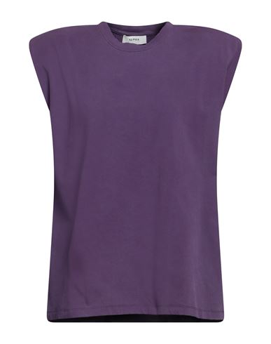 Alpha Studio Woman T-shirt Purple Size 10 Cotton, Elastane