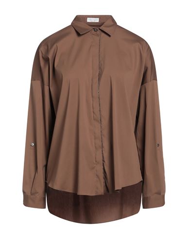 Brunello Cucinelli Woman Shirt Brown Size S Cotton, Polyamide, Elastane, Brass