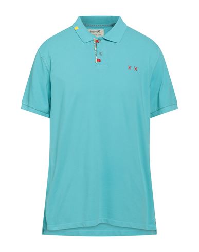 Shop Project E Man Polo Shirt Turquoise Size M Cotton In Blue
