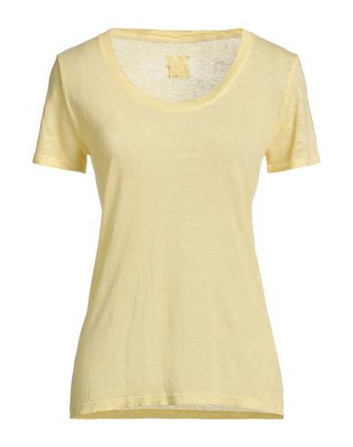 120% Lino Woman T-shirt Pastel Yellow Size L Linen In Yellow