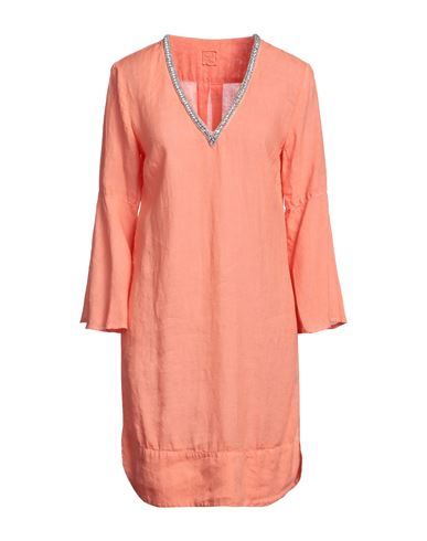 120% Woman Short Dress Apricot Size 6 Linen In Orange