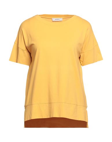 Alpha Studio Woman T-shirt Mustard Size 4 Cotton, Elastane In Yellow