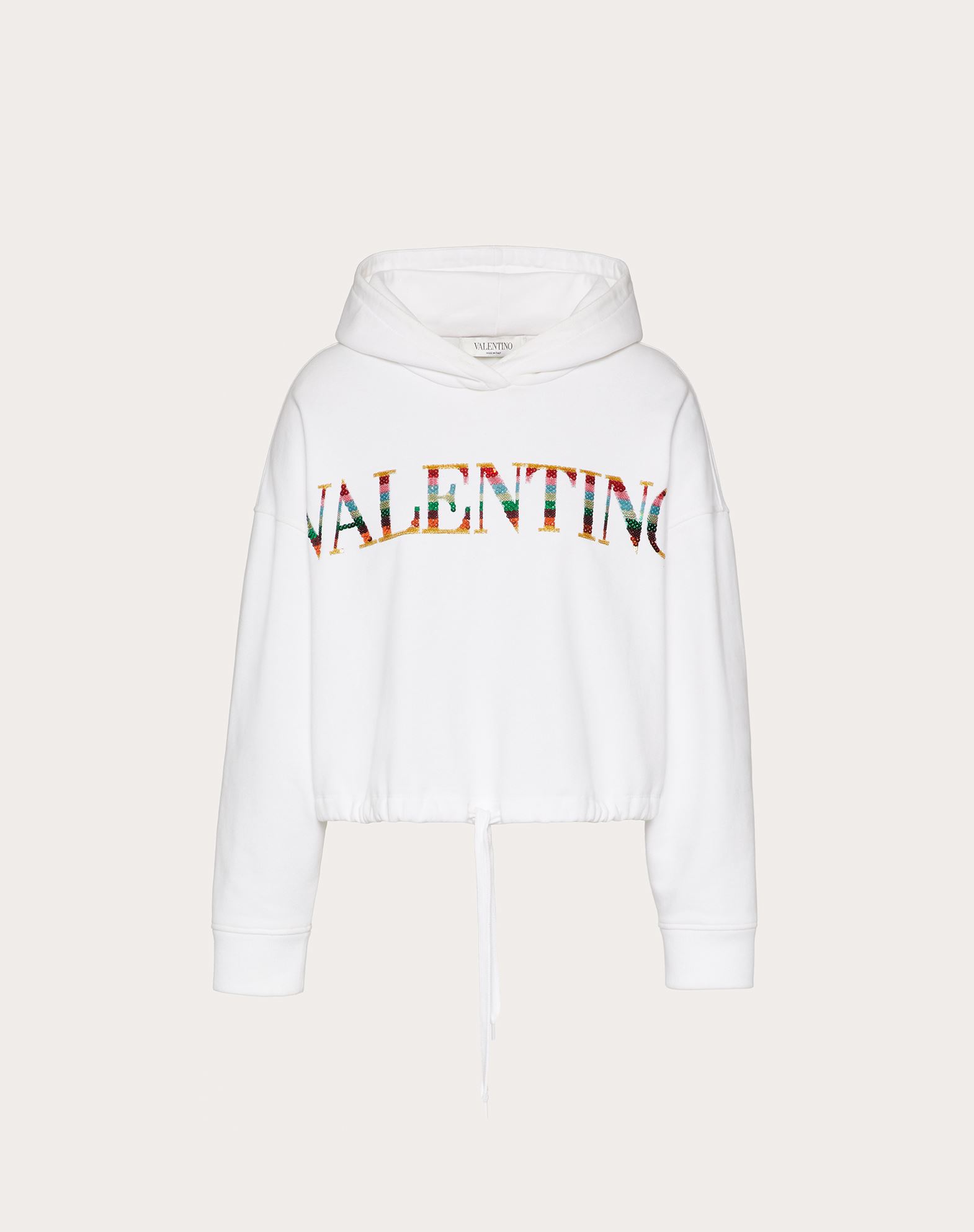 Valentino Women's Logo-sequined Cotton Hooded Sweatshirt In White/multicolor