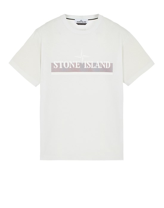  STONE ISLAND 2NS92 30/1 COTTON JERSEY 'TRICROMIA ONE' PRINT_GARMENT DYED T-shirt manches courtes Homme Givre