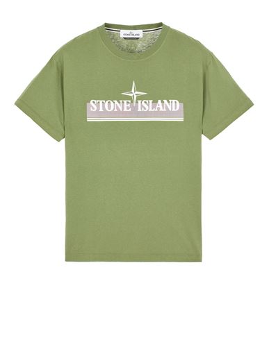 STONE ISLAND 2NS92 30/1 COTTON JERSEY 'TRICROMIA ONE' PRINT_GARMENT DYED T-shirt manches courtes Homme Vert olive EUR 150