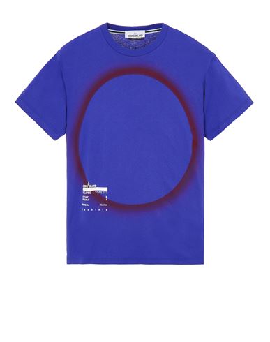 STONE ISLAND 2NS95 30/1 COTTON JERSEY 'SOLAR ECLIPSE ONE' PRINT_GARMENT DYED T-shirt manches courtes Homme Bleuet EUR 190