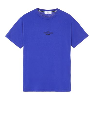 STONE ISLAND 2NS91 30/1 COTTON JERSEY 'ARCHIVIO RASO GOMMATO COVER COLORATO ' PRINT_GARMENT DYED Short sleeve t-shirt Man Ultramarine Blue EUR 160