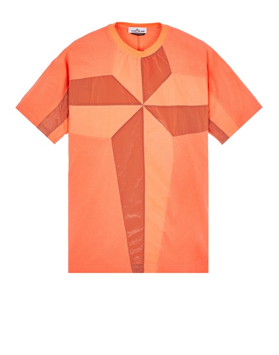  STONE ISLAND 20155 COTTON JERSEY STAR INLAY_GARMENT DYED Short sleeve t-shirt Man Orange