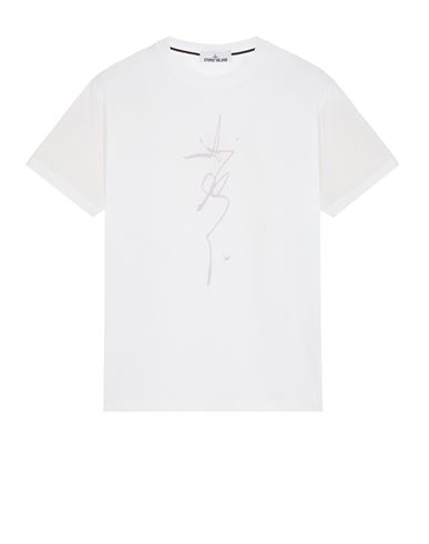 STONE ISLAND 2NS79 COTTON JERSEY 30/1 'INK ONE’ PRINT_ GARMENT DYED T-shirt manches courtes Homme Blanc EUR 140