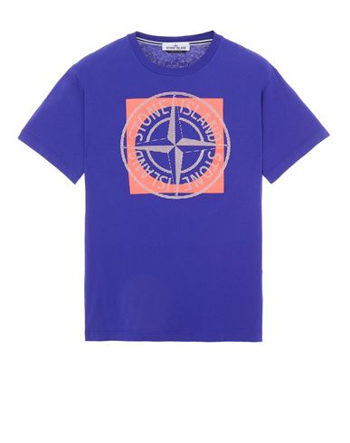 STONE ISLAND 2NS93 30/1 COTTON JERSEY 'TRICROMIA TWO' PRINT_GARMENT DYED Short sleeve t-shirt Man Ultramarine Blue EUR 150