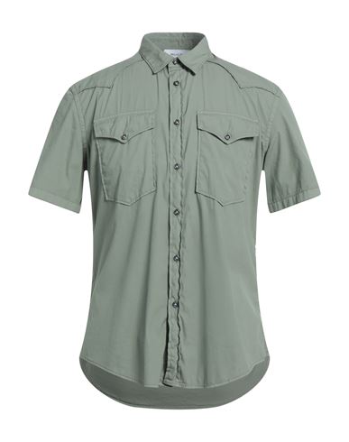 Aglini Man Shirt Sage Green Size 15 ½ Cotton, Polyamide, Elastane