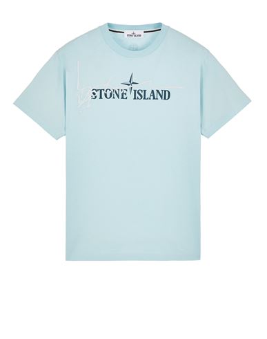 STONE ISLAND 2NS80 30/1 COTTON JERSEY 'INK TWO' PRINT T-shirt manches courtes Homme Aqua EUR 140