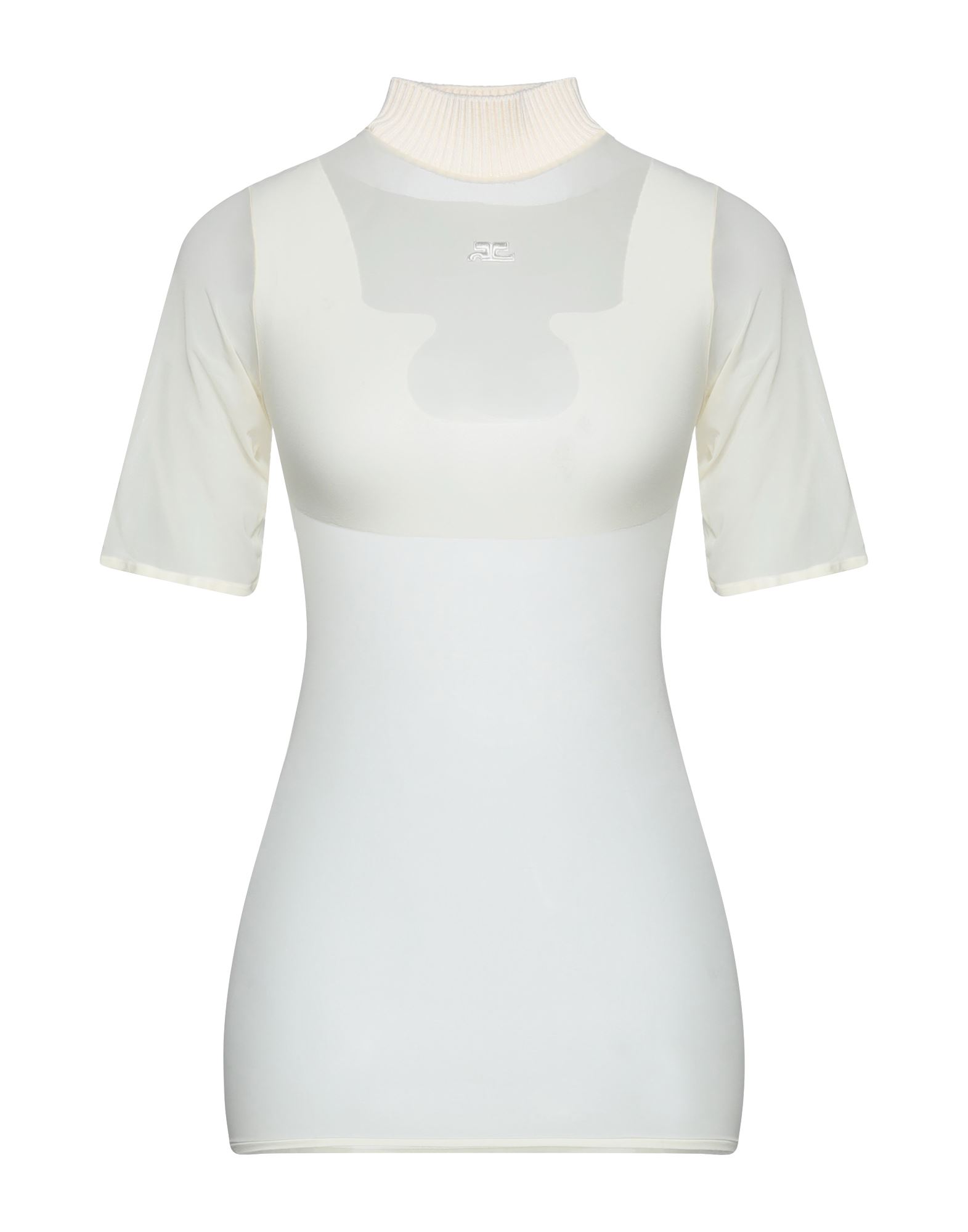 《セール開催中》COURREGES レディース T シャツ アイボリー 1 ナイロン 66% / ウール 27% / ポリウレタン 7%