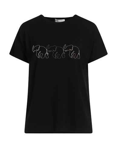 Le Tricot Perugia Woman T-shirt Black Size M Viscose, Elastane, Brass