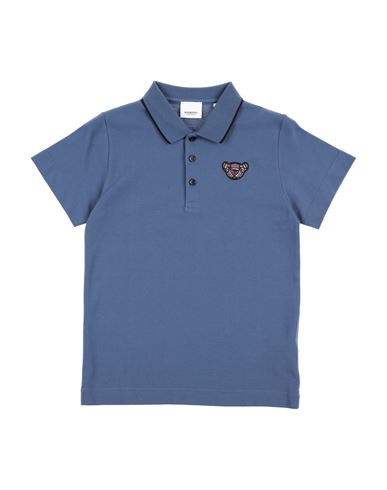 Burberry Toddler Boy Polo Shirt Slate Blue Size 6 Cotton, Polyester, Elastane In Blue